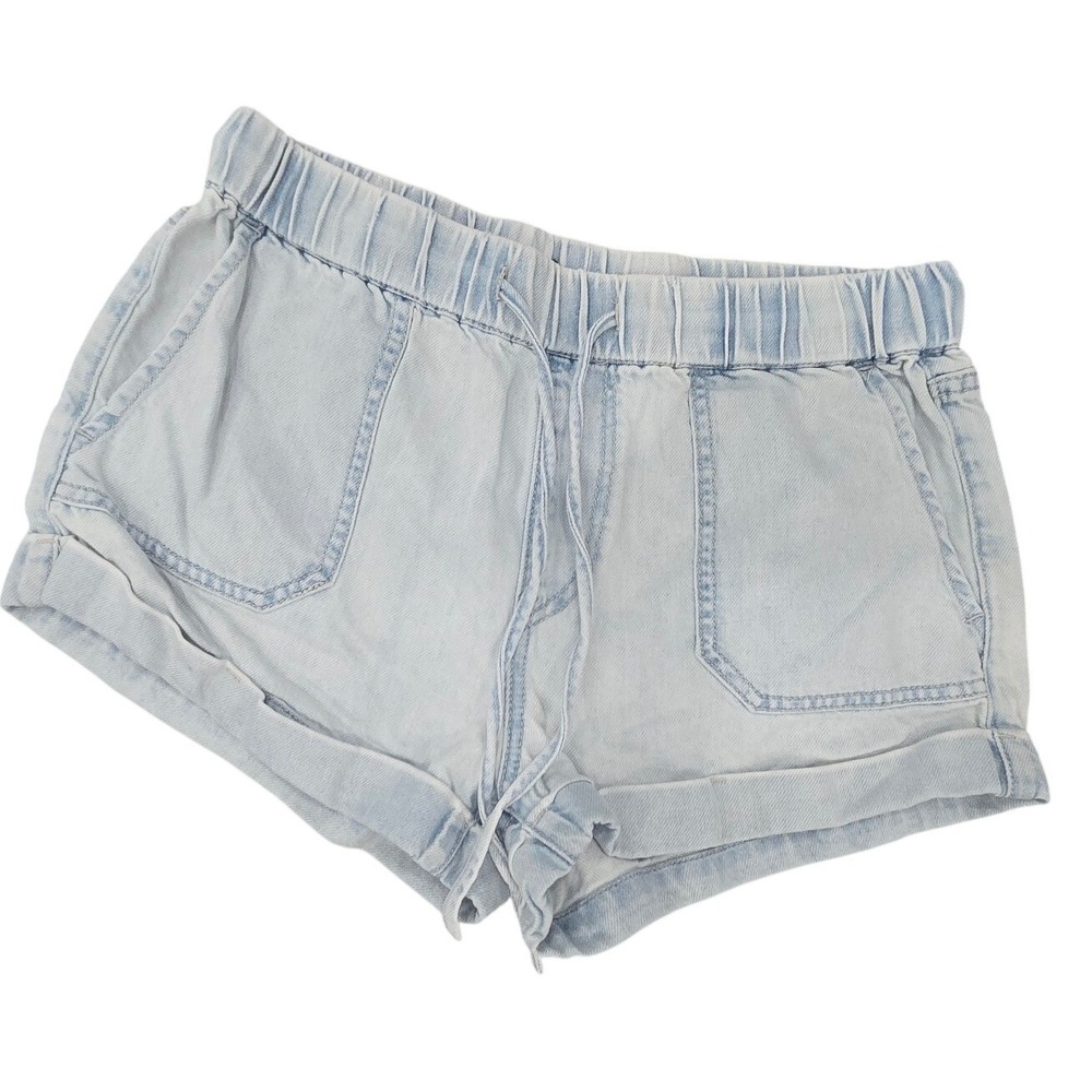 Volcom Womens Light Wash Denim Elastic Waist Drawstring Shorts-S